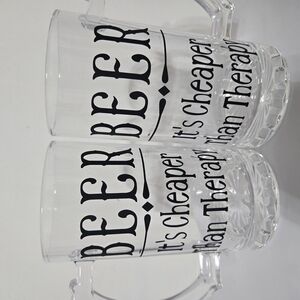 Stylish Glass Beer Mugs with Black Text
